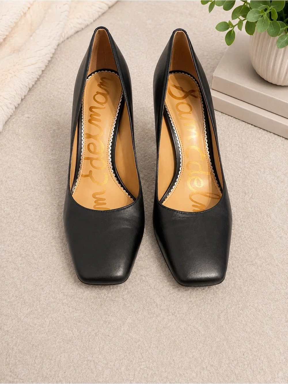 Sam Edelman Sexy Black Leather Square-Toe High Heel Pumps Size 7.5